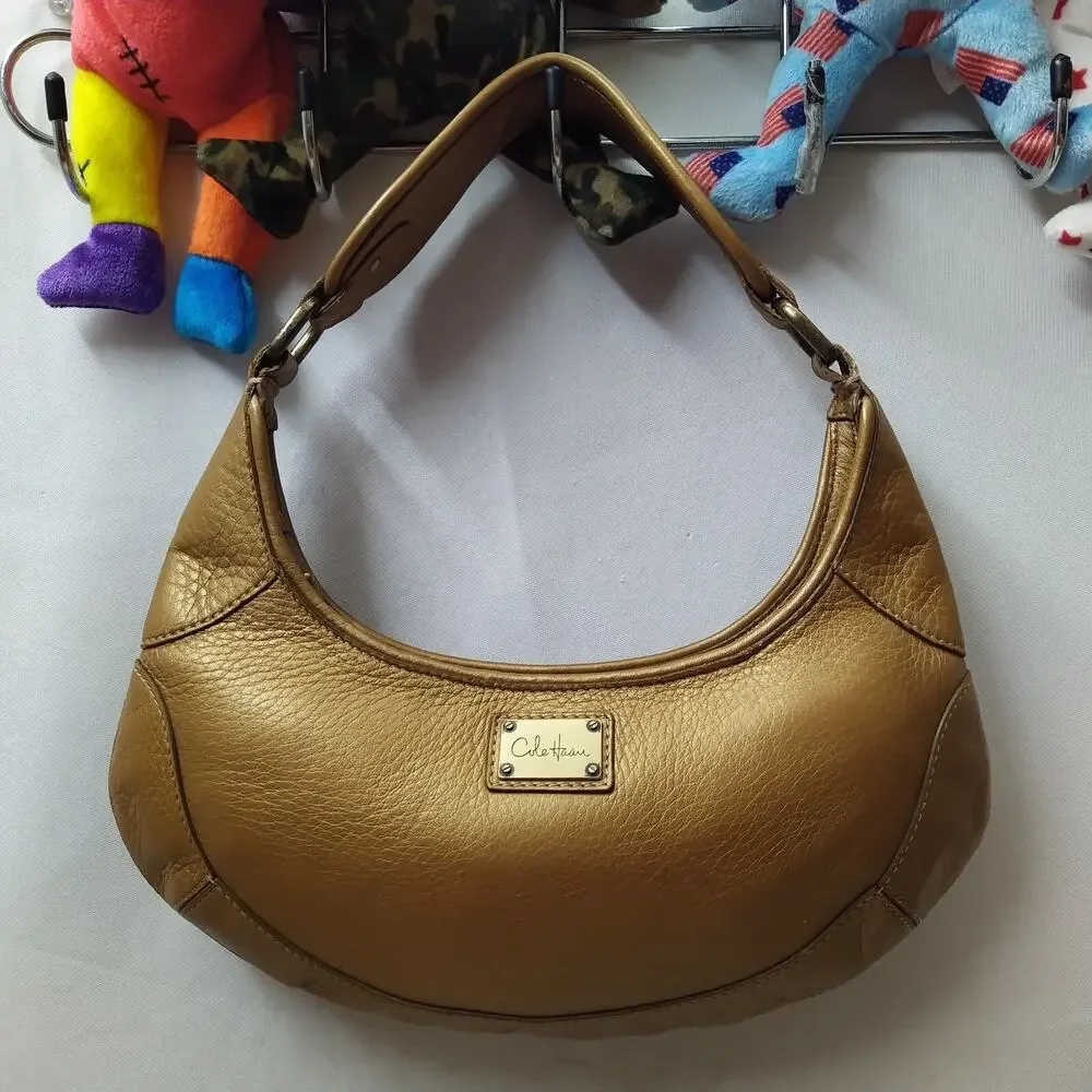 Cole Haan Metallic Brown Leather Zipper Closure Hobo Shoulder Bag